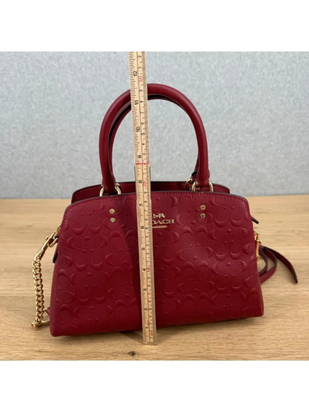 Coach Mini Lillie Carryall Satchel Bag Purse Cherry Red Embossed Leather C7278